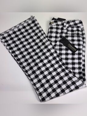 Versona Black White Black Gingham Plaid Flare Leg Pants Size 10 NWT